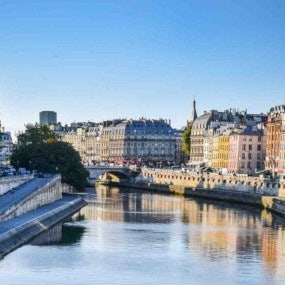 Seine River to the bridge and the city landscape