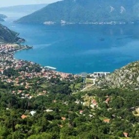 Bay Of Kotor Summer Misty View From Up And Kotor Town On Coast