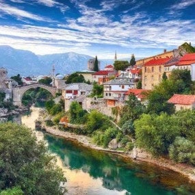Fantastic Skyline of Mostar with the Mostar Bridge
