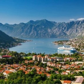 Aerial view of Montenegro's Kotor town with Kotor bay