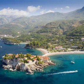 Aerial view at Sveti Stefan islet in Montenegro