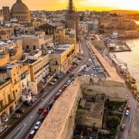 skyline of Valletta at sunset, Malta